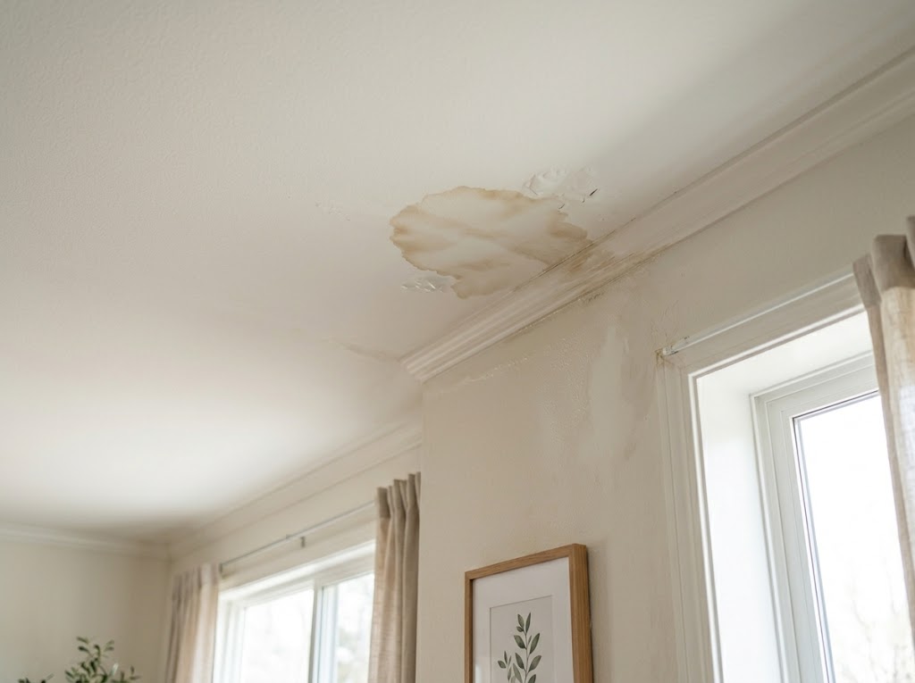 Water stain spreading across an interior ceiling